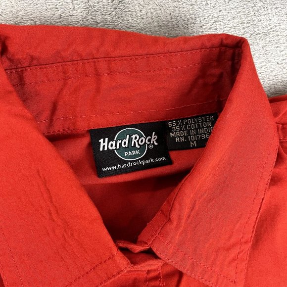 Hard Rock Park Crew Colorblock Red Grey Button Up Short Sleeve Shirt Medium - Picture 3 of 8
